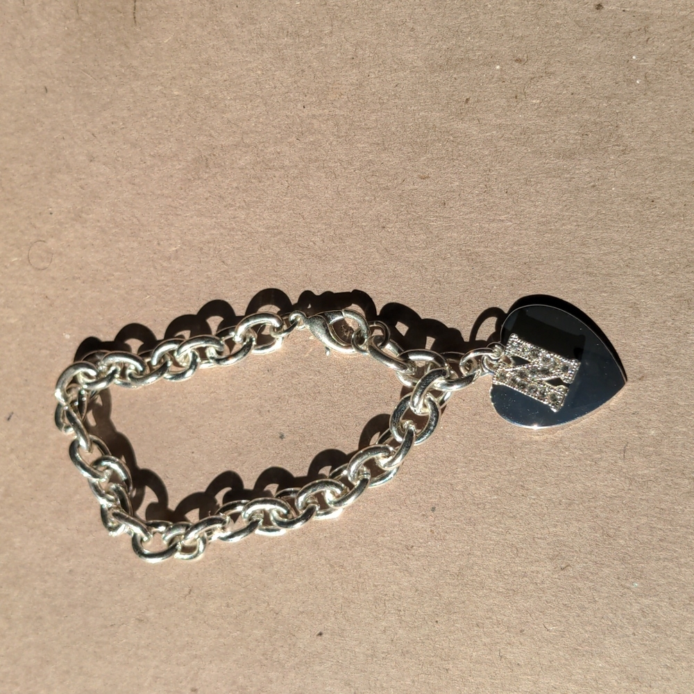 Silver Heart Charm Bracelet Crystsl Initial N - Picture 3 of 3